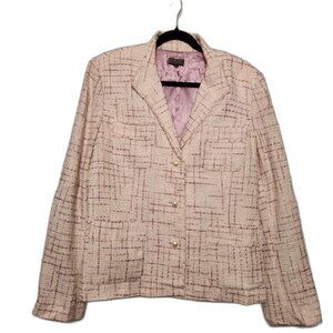 Classiques Entier Tweed Blazer | L | Pink White | Pearl Buttons Pockets